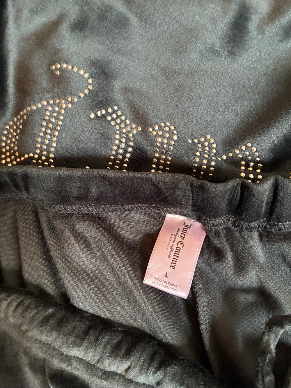 Juicy Couture Black Velour Joggers with Rhinestone Logo Size Large - Picture 2 of 4